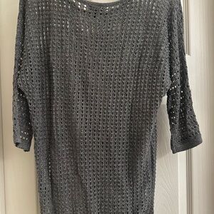 Express Dark Gray Open-Knit Crew Neck Sweater